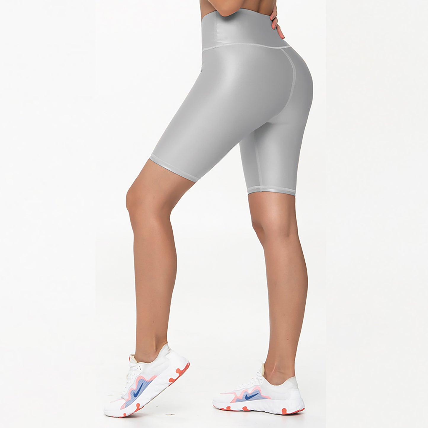Leather-look Biker Shorts - Silver