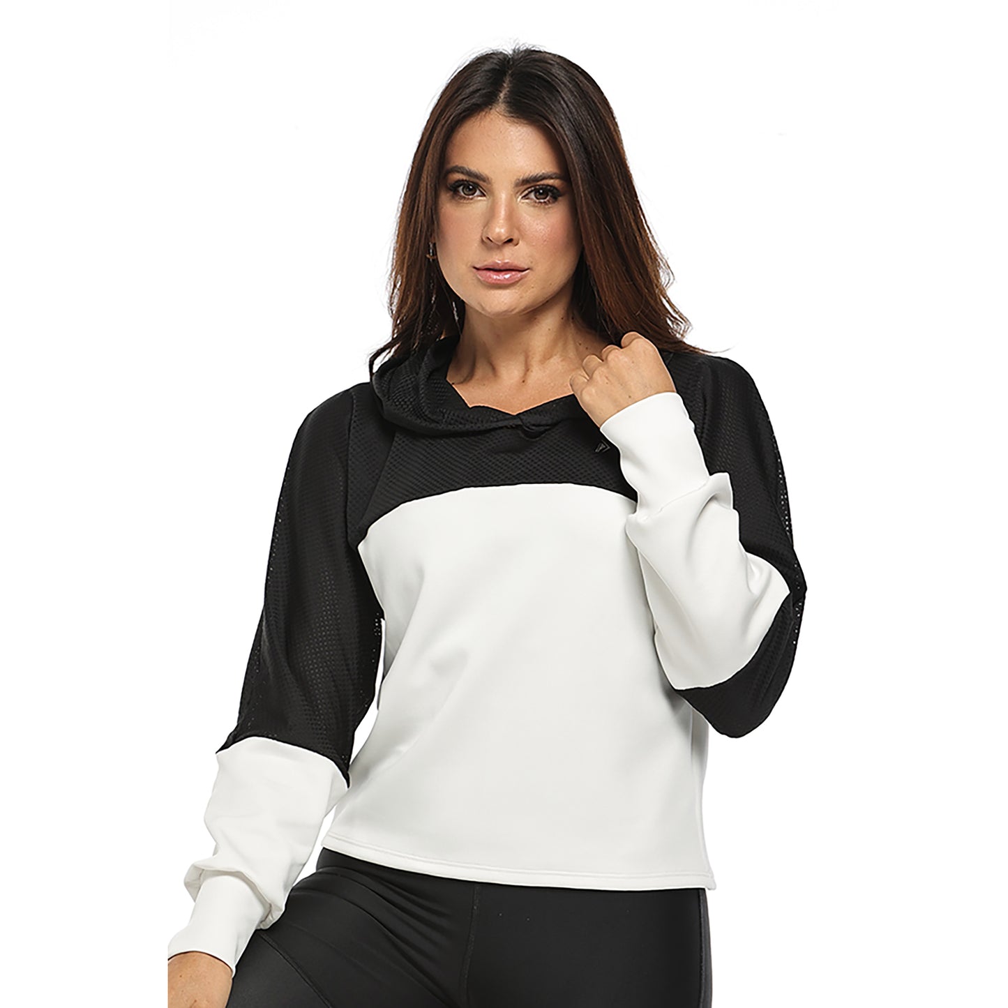 Cropped Hoodie - Black Mesh & White