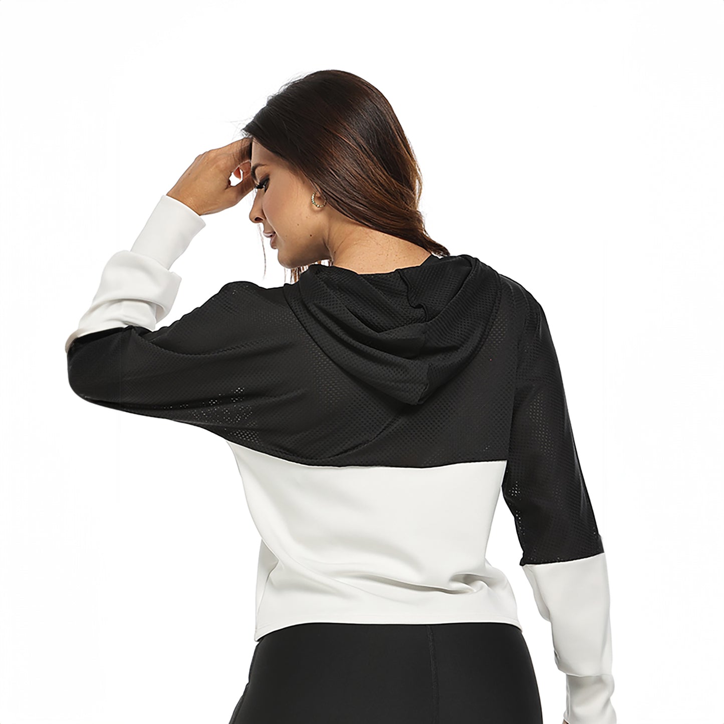 Cropped Hoodie - Black Mesh & White