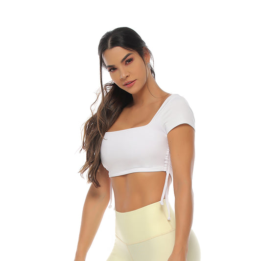 Retro Short Sleeve Cropped Top – White