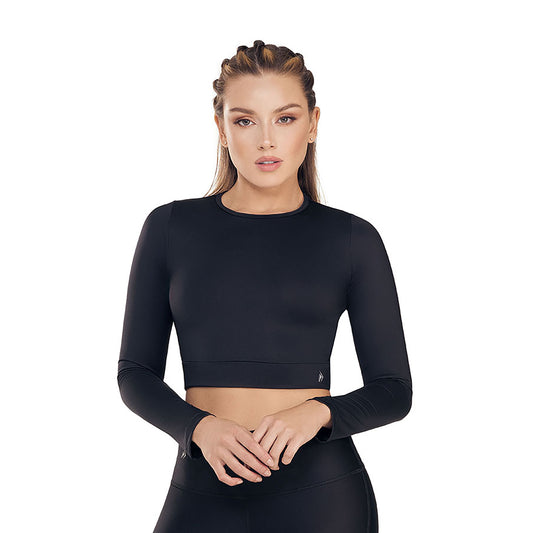 Long Sleeve Cropped Sports Top – Black